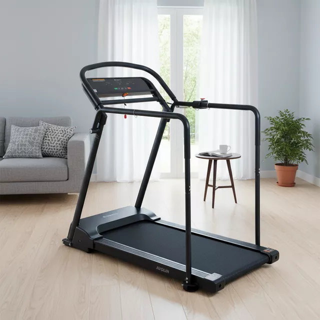 Bieżnia rehabilitacyjna z poręczami do chodzenia inSPORTline Avolin z poręczami ∙ Bluetooth ∙ aplikacje ∙ prędkość 0,3-8 km/h ∙ nośność 150 kg