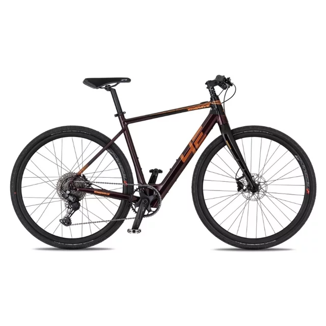 Rower elektryczny gravelowy 4EVER ENGRAVE FLAT 28" ∙ silnik Bafang 250W ∙ napęd Shimano Alivio ∙ aluminiowa rama ∙ zasięg 80 km - tytan/hologram - aksamitny/metaliczny brąz
