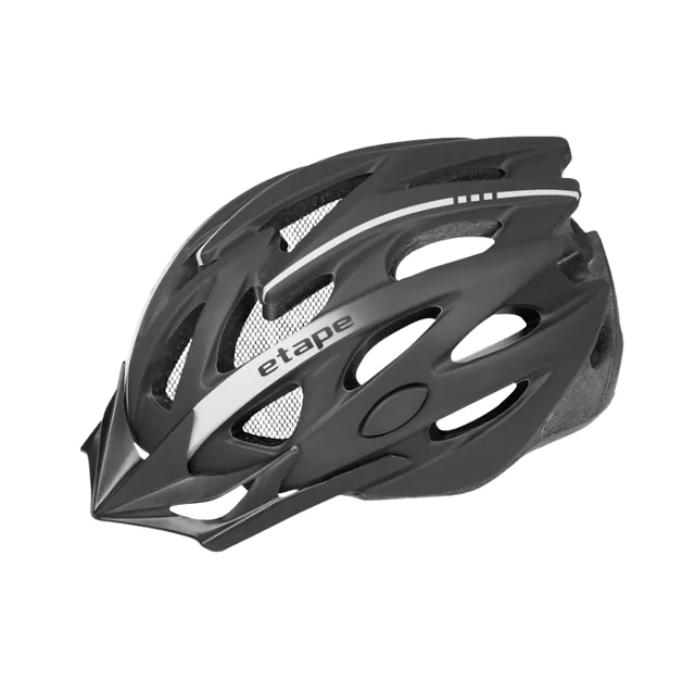 Kask rowerowy Etape Twister ∙ 25 otworów wentylacyjnych ∙ siatka na owady ∙ odpinany daszek ∙ elementy odblaskowe - czarno/biały mat
