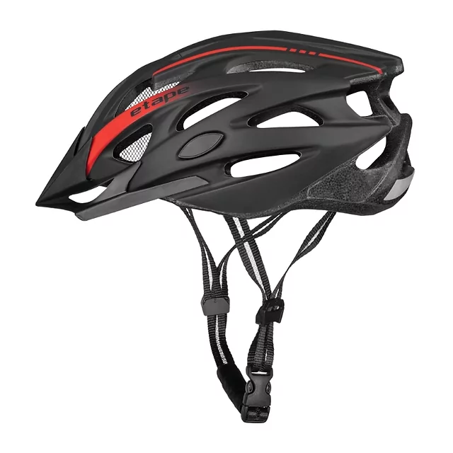 Kask rowerowy Etape Twister ∙ 25 otworów wentylacyjnych ∙ siatka na owady ∙ odpinany daszek ∙ elementy odblaskowe - czarno/biały mat - czarna/czerwona matowa