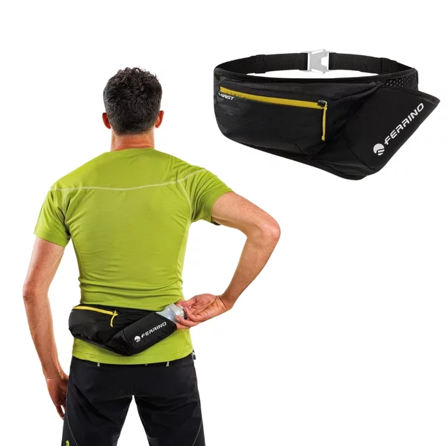 Nerka biegowa Ferrino X-Waist ∙ kieszeń na bidon ∙ karabińczyk na klucze ∙ elementy odblaskowe ∙ waga 85 g ∙ nylon ripstop - Czarny - Czarny