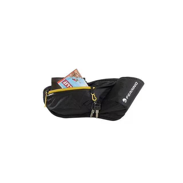 Nerka biegowa Ferrino X-Waist ∙ kieszeń na bidon ∙ karabińczyk na klucze ∙ elementy odblaskowe ∙ waga 85 g ∙ nylon ripstop - Czarny