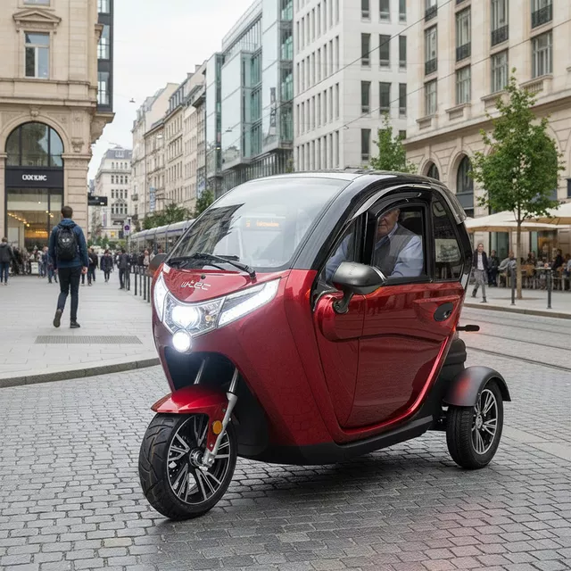 Elektryczny skuter zabudowany W-TEC Tukago ∙ trójkołowy ∙ mikropojazd ∙ 45 km/h ∙ zasięg 50 km ∙ nośność 240 kg ∙ kamera cofania ∙ ogrzewanie - Czarny