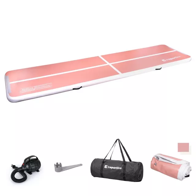Ścieżka akrobatyczna Airtrack inSPORTline Airstunt 500x100x10 cm różowa z pompką elektryczną