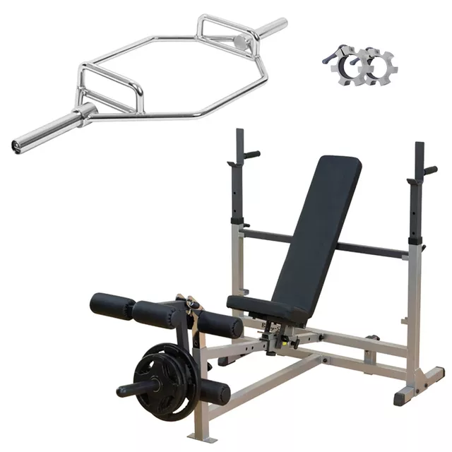 Zestaw: Ławka wielofunkcyjna Body Solid GDIB46L + Gryf do martwego ciągu inSPORTline Dedlif z zaciskami