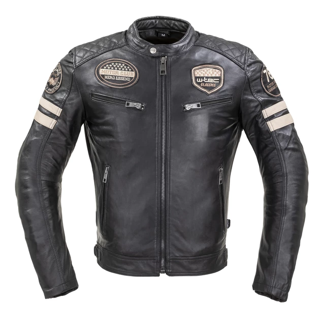 Męska skórzana kurtka motocyklowa W-TEC Milano - Czarny - Czarny