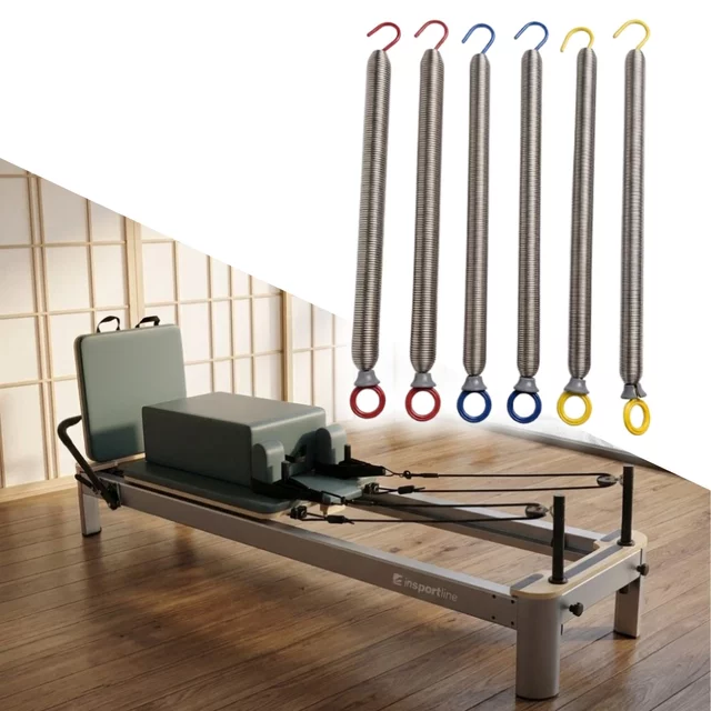 Sprężyny do reformera Pilates inSPORTline Oquiler ∙ 6 sprężyn ∙ 3 poziomy oporu ∙ stal ∙ łatwa wymiana ∙ do 28 kg