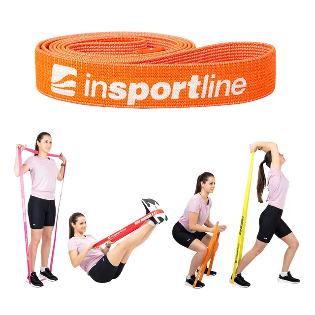Guma oporowa do ćwiczeń fitness, opaska inSPORTline Rand Strong 208x3,3 cm / 8 kg - Pomarańczowy