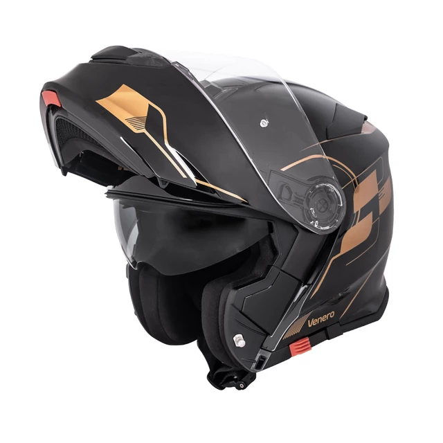 Kask motocyklowy szczękowy z blendą W-TEC Venero - Glossy Black-Gold
