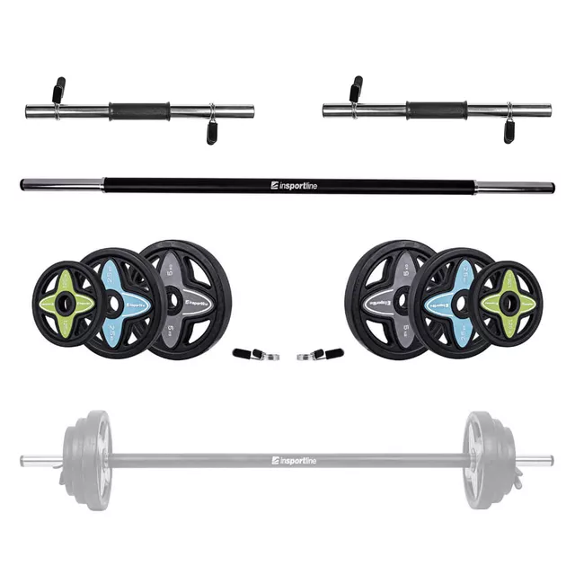 Sztanga fitness inSPORTline Pumpstar Plus 2-20kg ∙ zestaw ∙ 6 obciążeń gumowanych ∙ uchwyty antypoślizgowe ∙ do ćwiczeń siłowych