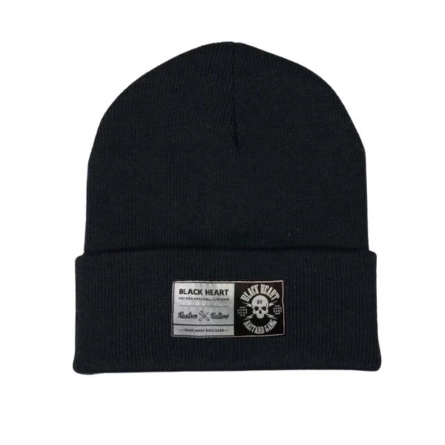 Czapka zimowa bawełniana na uszy BLACK HEART Logo Skull - Czarny - Czarny
