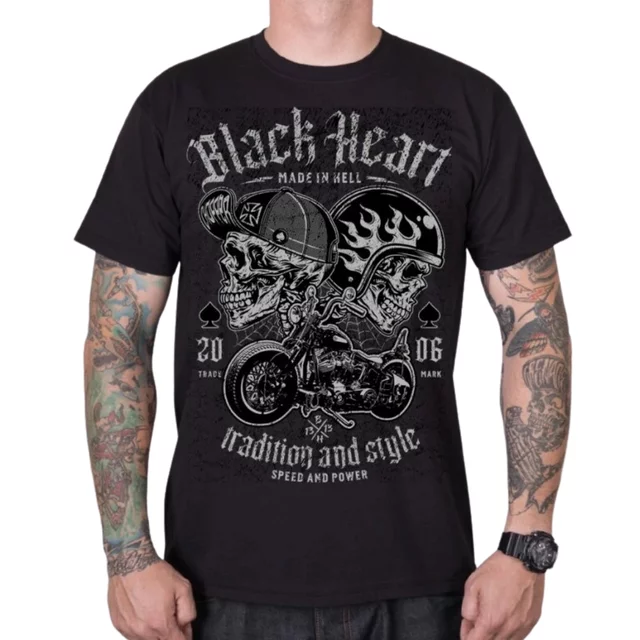Męska koszulka T-shirt motocyklowa Black Heart Traditional and Style ∙ 100% bawełna ∙ buntowniczy nadruk ∙ komfort dla motocyklistów - Czarny - Czarny
