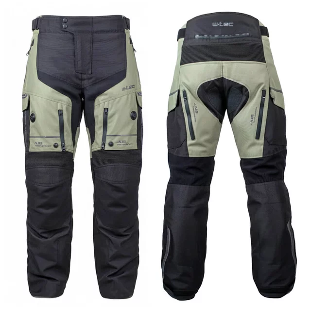Spodnie motocyklowe W-TEC Karmal ∙ wodoodporne ∙ termiczna wkładka ∙ certyfikowane ochraniacze ∙ wentylowane ∙ kieszenie ∙ odblaski - czarno-oliwkowy