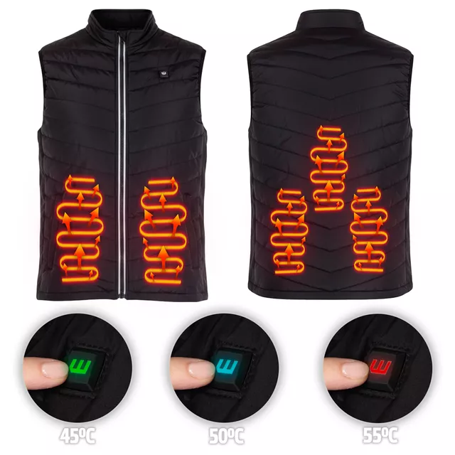Męska kamizelka ogrzewana W-TEC HEATstem ∙ Active Heat Core ∙ 3 strefy grzewcze ∙ promienie IR ∙ elastyczne wstawki ∙ odblaskowe elementy - Czarny