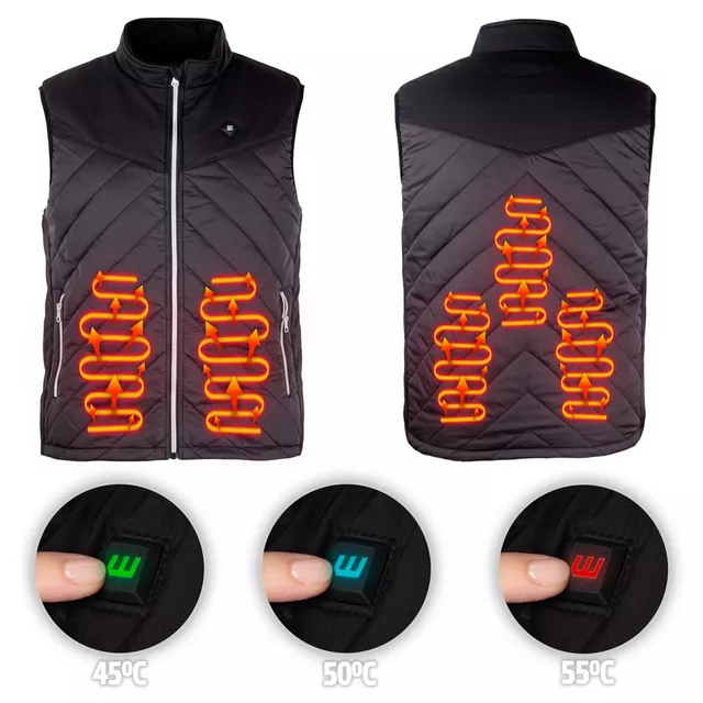 Ogrzewana kamizelka bezrękawnik męski inSPORTline Warmhim ∙ grzanie włóknem węglowym ∙ strefy brzuch/plecy/kręgosłup ∙ powerbank USB