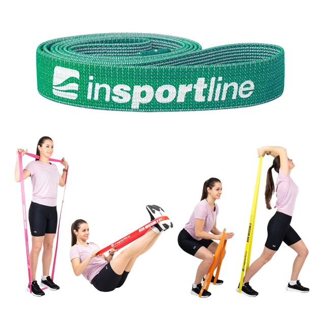 Guma oporowa do ćwiczeń fitness, opaska inSPORTline Rand XX Strong 208x3,3 cm / 13 kg - Ciemno-zielony