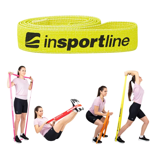 Guma oporowa do ćwiczeń fitness inSPORTline Rand Medium 208x3,3 cm / 6 cm - Różowy - Fluo żółty