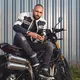 Męska skórzana kurtka motocyklowa W-TEC Esbiker - czarny w beżowe paski