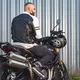 Męska skórzana kurtka motocyklowa W-TEC Esbiker - czarny w beżowe paski