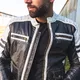 Męska skórzana kurtka motocyklowa W-TEC Esbiker - czarny w beżowe paski
